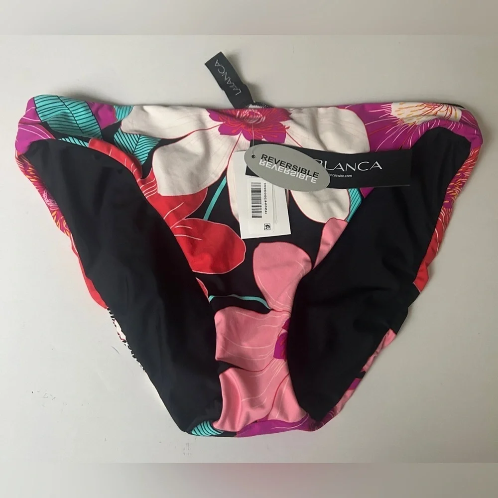 La Blanca In Full Bloom Reversible Hipster Bikini Swim Bottom Black Multicolor 8